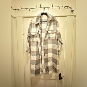 Omoone Women's Classic Woolen Button Down Plaid Long Coat Tartan